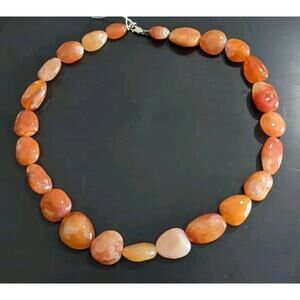 Sterling silver carnelian agate nugget bead necklace 108 grams natural gemstone